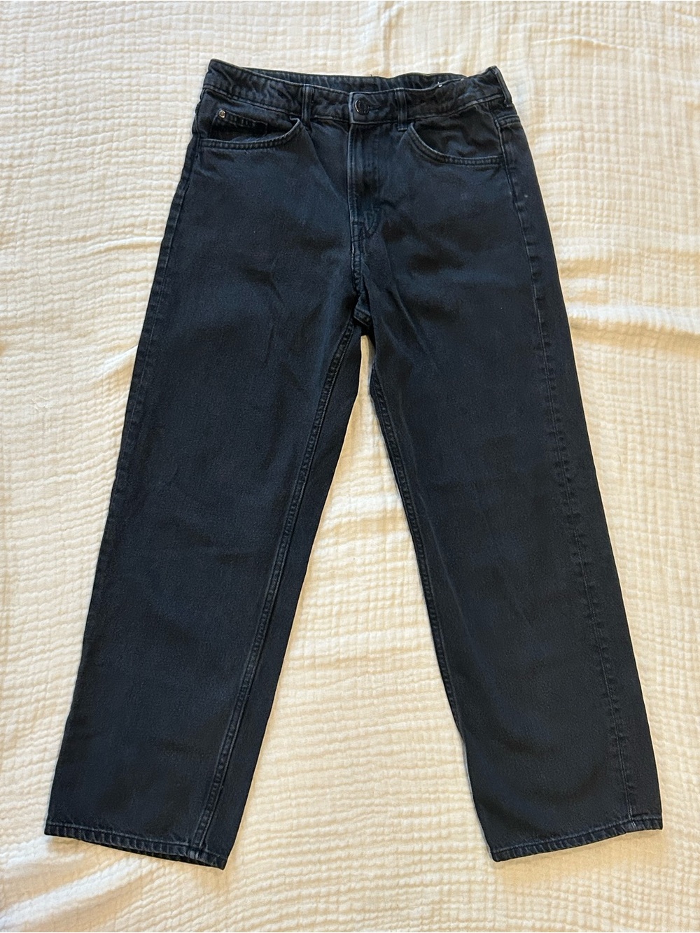 H&M Boys Loose Fit Straight Leg Black Jeans Size 12-13Y Adjustable Waist